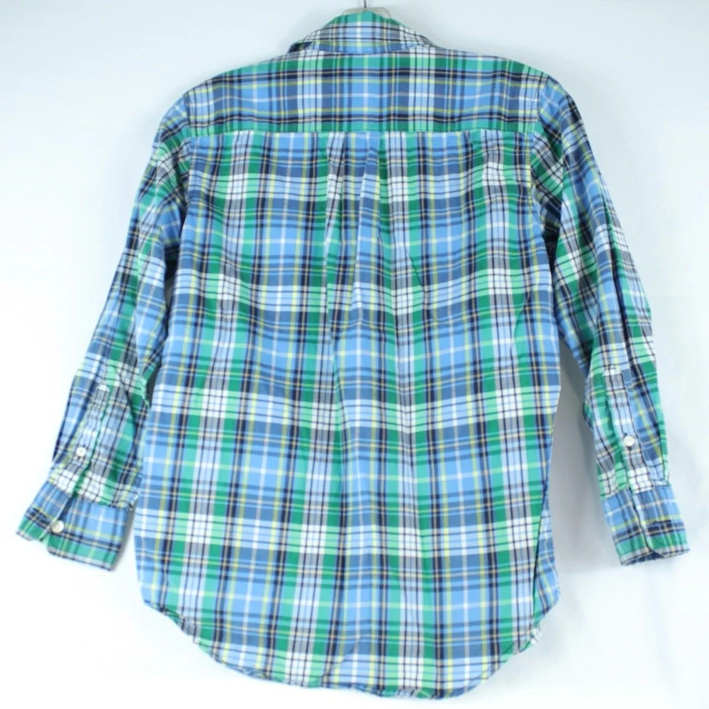 Gap Kids Blue & Green Plaid Flannel Long Sleeve Button Up Shirt Boys Size L